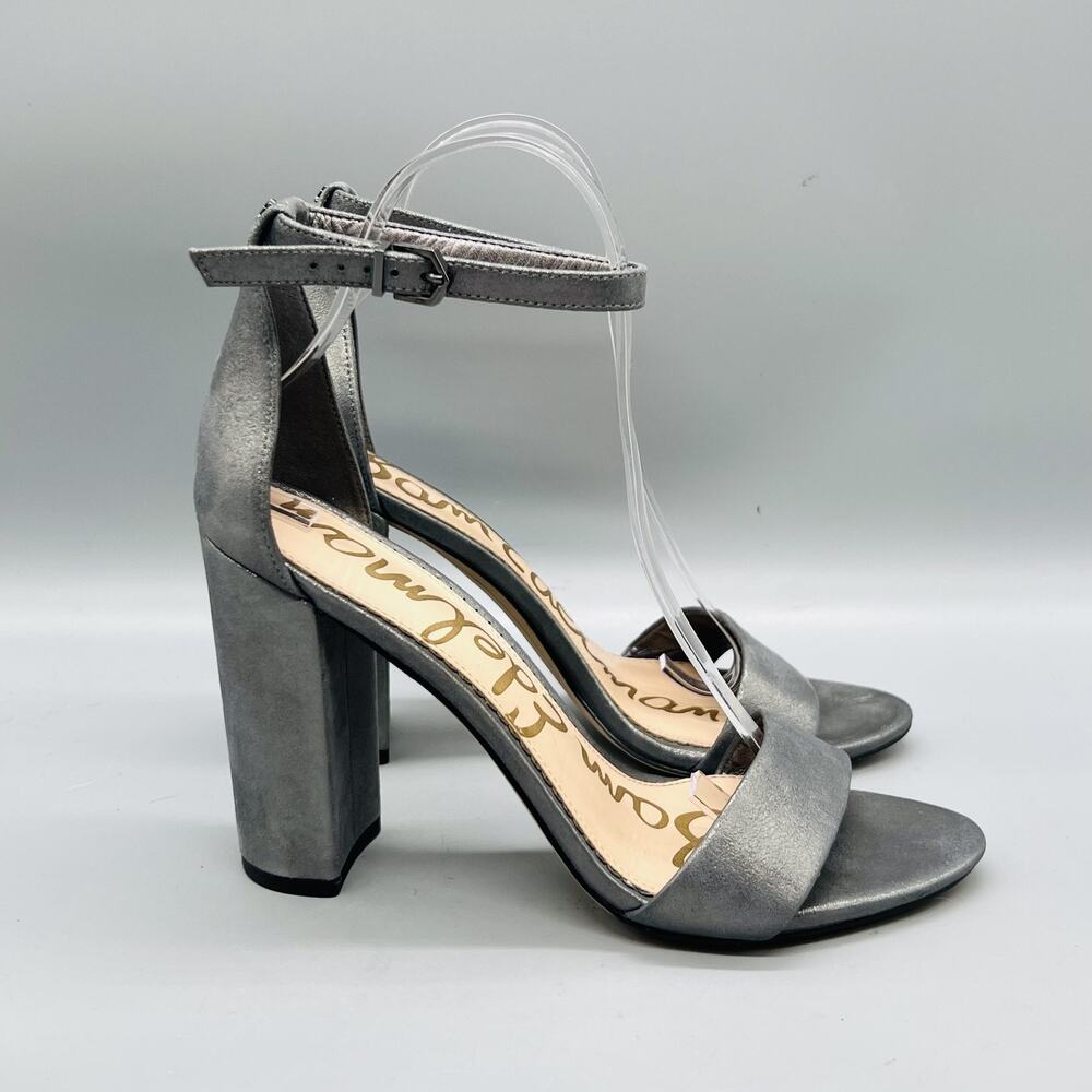 Sam Edelman Sandals Womens 8.5 Gray Leather Ankle Strap Block Heel Dress Shoes